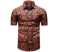 fohemr Mens Leopard Printed Shirt Short Sleeve Casual Button Down Retro Cheetah Print Shirt Orange Small