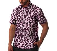 fohemr Mens Leopard Printed Shirt Short Sleeve Casual Button Down Retro Cheetah Print Shirt Pink Small