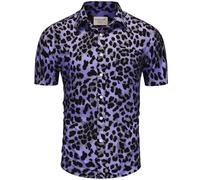fohemr Mens Leopard Printed Shirt Short Sleeve Casual Button Down Retro Cheetah Print Shirt Purple 4X-Large