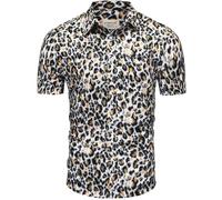 fohemr Mens Leopard Printed Shirt Short Sleeve Casual Button Down Retro Cheetah Print Shirt Yellow 4X-Large