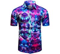fohemr Mens Leopard Starry Sky Print Shirt Short Sleeve Casual Button Down Retro Cheetah Printed Shirt Purple 4X-Large