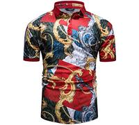 fohemr Mens Luxury Polo Shirts Baroque Style Print Short Sleeve Shirt Summer Golf Tennis T-Shirt Casual Tops Red X-Large