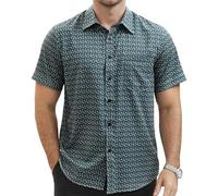 fohemr Mens Short Sleeve Printed Dress Shirt Summer Casual Wrinkle Free Button Down Pattern Shirt with Pocket Green Large