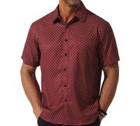fohemr Mens Short Sleeve Printed Dress Shirt Summer Casual Wrinkle Free Button Down Pattern Shirt with Pocket red Large