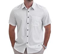 fohemr Mens Short Sleeve Printed Dress Shirt Summer Casual Wrinkle Free Button Down Pattern Shirt with Pocket White XX-Large