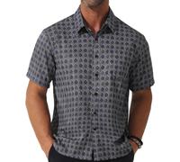 fohemr Mens Short Sleeve Printed Dress Shirt Summer Casual Wrinkle Free Button Down Pattern Shirt with Pocket Grey Small