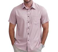 fohemr Mens Short Sleeve Printed Dress Shirt Summer Casual Wrinkle Free Button Down Pattern Shirt with Pocket Pink 3X-Large