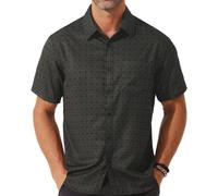 fohemr Mens Short Sleeve Printed Dress Shirt Summer Casual Wrinkle Free Button Down Pattern Shirt with Pocket Brown Large