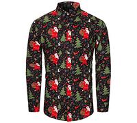 fohemr Mens Ugly Christmas Shirt Novelty Santa Claus Long Sleeve Funny Button Down Shirt for Party Black XX-Large