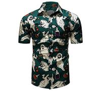 fohemr Mens Ugly Halloween Pumpkin Bat Shirts Printed Button Down Casual Short Sleeve Horror Ghost Themed Hawaiian Shirt
