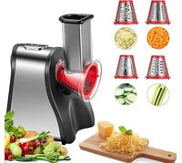 FOHERE 4 in 1 Electric Cheese Grater 150W Multi Electric Salad Maker, Automatic Fruit Cutter and Vegetable Chopper with 4 Interchangeable, Food Processor for Cheese, Cucumber, Carrot