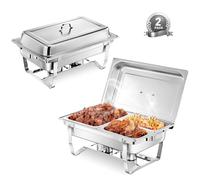 FOHERE Chafing Dish Buffet Set 2Pack, 9L Food-Grade Stainless Steel, 4 Pans