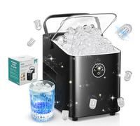 FOHERE Ice Maker Machine Countertop, 14KG in 24H, Ice Ready in 5 Mins, 2 Bullet Sizes, Portable Ice Cube Maker with Handle, Self-Cleaning, Scoop&Basket, Home/Kitchen/Office/RV