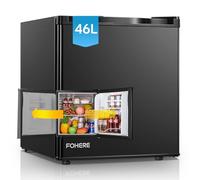 FOHERE Mini Fridge 46 L with Ice Compartment, Small Refrigerator, Temperature Control, Energy Saving, Quiet, Drinks Fridge Ideal for Office, Camping and Gaming, Interchangeable Door Hinge, Black