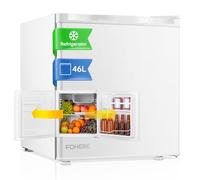 FOHERE Mini Fridge with Ice Box, 46L Table Top Larder, Reversible Door, 7 Adjustable Temperature Levels, E rated, 42 dB Low Noise, Adjustable Feet, Energy Efficient, White