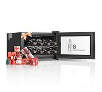 FOHERE Table-Top Wine Cooler Fridge Black, 8 Bottles Wine Cooler with Glass Door, LED + Digital Display, Glass Door Drinks Fridge, 5-18°C,Single-Zone