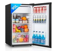 FOHERE Under Counter Fridge 90L, Freestanding Refrigerator with Chiller Box, Adjustable Thermostats & Legs, Removable Shelf, Reversible Door, Energy Efficient, Black