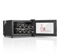 FOHERE Wine Cooler Fridge 8 Bottles, Table-Top Wine Fridge with Glass Door, 22 Liters LED + Digital Display, 8-18°C, Glass Door Drinks Fridge, Single-Zone