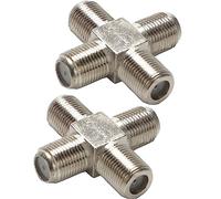 Fohevers 2 Packs F Type Splitter 4 Way F-Type Female to 3 F Type Female Coaxial Connector Adapter T-Shape RG6 Female to 3 RG6 Female 4 Way Coax Splitter Adapter Connector for Satellite Antenna