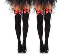 Fohevers 2 Pcs Womens Bow Thigh High Stockings Thigh High Socks high Highs Satin Bow Opaque Over The Knee High, Black with Red Bows