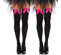 Fohevers 2 Pcs Womens Bow Thigh High Stockings Thigh High Socks high Highs Satin Bow Opaque Over The Knee High, Black with Rose Bows