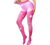 Fohevers Rhinestone Tights for Women Sparkly Glitter Diamond Fishnet Tight Diamante Shimmer Coloured Fishnets Small Net, Pink