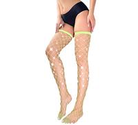 Fohevers Womens Rhinestone Hold Ups Sparkly Thigh Highs Fishnet Glitter Fishnets Diamond Stockings Big Hole, Green