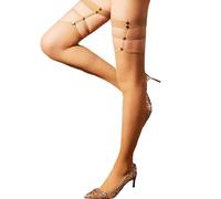 Fohevers Womens Thigh High Fishnet Stockings Stay Up with Rivet Knee Highs Hold Up, Nude