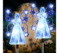 Fohil Solar Lights Outdoor Garden, 2 Pack 14 LED Angel Grave Lights, Waterproof 8 Modes Angel Solar Garden Ornaments for Cemetery Pathway Yard, Christmas Memorial Gift