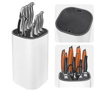 Fohil Universal Square Knife Block for Kitchen, White, Plastic, Modern Style, 20 Count, Scissors Slot, Easy Cleaning, Space Saver