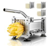 FOHRER Chip Cutter Stainless Steel Professional Manual Potato Cutter with 13, 9, 6 mm Stainless Steel Blades, French Fries Cutter for Whole Potatoes, Carrots, Cucumbers, Onions, Silver