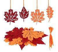 Fohuanky 16-Piece Felt Autumn Leaf Garland Pumpkins Acorns Maple Leaves Decorations Reusable Hanging Ornaments for Wall Window Fireplace Staircase Halloween Thanksgiving Home Decor (Colour 1)