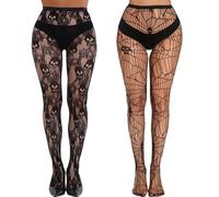Fohuanky 2 Pairs Halloween Tights for Women Spider Web Skull Witch Fishnet Pantyhose Fun & Spooky Halloween Costume Accessories (UK, Alpha, One Size, Regular, Regular, Colour 3)