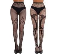 Fohuanky 2 Pairs Halloween Tights for Women Spider Web Skull Witch Fishnet Pantyhose Fun & Spooky Halloween Costume Accessories (UK, Alpha, One Size, Regular, Regular, Colour 4)