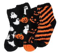 Fohuanky 4 Pairs Women’s Halloween Fluffy Socks Cosy Fuzzy Crew Socks with Pumpkin Ghost Witch Designs Holiday Festival Accessories (Colour 5)