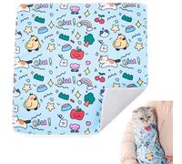 Fohuanky Self-Adhesive Cat Grooming Wrap for Nail Clipping Anti-Scratch Cat Swaddle Blanket Calming Cat Restraint Wrap for Stress-Free Grooming Medication (Blue, 55x55 CM)