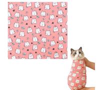 Fohuanky Self-Adhesive Cat Grooming Wrap for Nail Clipping Anti-Scratch Cat Swaddle Blanket Calming Cat Restraint Wrap for Stress-Free Grooming Medication (Pink, 55x55 CM)