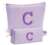 Fohufo Travel Makeup Bag Set - Embroidery Initial Travel Toiletry Bag, Personalized Portable Travel Essentials Makeup Bag | Cute Pink/Purple/Blue Stuff Gifts for Women Mom Daughter Teacher, Purple, C