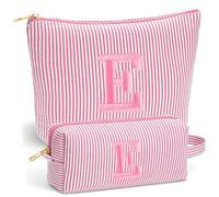 Fohufo Travel Makeup Bag Set - Embroidery Initial Travel Toiletry Bag, Personalized Portable Travel Essentials Makeup Bag | Cute Pink/Purple/Blue Stuff Gifts for Women Mom Daughter Teacher, Pink, E