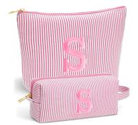 Fohufo Travel Makeup Bag Set - Embroidery Initial Travel Toiletry Bag, Personalized Portable Travel Essentials Makeup Bag | Cute Pink/Purple/Blue Stuff Gifts for Women Mom Daughter Teacher, Pink, S