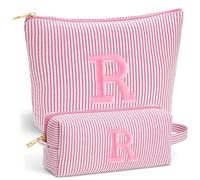 Fohufo Travel Makeup Bag Set - Embroidery Initial Travel Toiletry Bag, Personalized Portable Travel Essentials Makeup Bag | Cute Pink/Purple/Blue Stuff Gifts for Women Mom Daughter Teacher, Pink