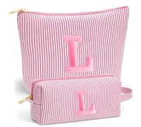 Fohufo Travel Makeup Bag Set - Embroidery Initial Travel Toiletry Bag, Personalized Portable Travel Essentials Makeup Bag | Cute Pink/Purple/Blue Stuff Gifts for Women Mom Daughter Teacher, Pink