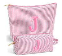 Fohufo Travel Makeup Bag Set - Embroidery Initial Travel Toiletry Bag, Personalized Portable Travel Essentials Makeup Bag | Cute Pink/Purple/Blue Stuff Gifts for Women Mom Daughter Teacher, Pink