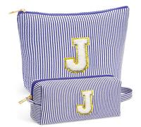 Fohufo Travel Makeup Bag Set - Initial Travel Toiletry Bag, Portable Make up Cosmetic Bag | Travel Essentials Travel Makeup Bag | Cute Pink/Purple/Blue Stuff Gifts for Women Mom Daughter Teacher, Blue