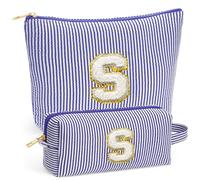 Fohufo Travel Makeup Bag Set - Initial Travel Toiletry Bag, Portable Make up Cosmetic Bag | Travel Essentials Travel Makeup Bag | Cute Pink/Purple/Blue Stuff Gifts for Women Mom Daughter Teacher, Blue