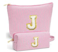 Fohufo Travel Makeup Bag Set - Initial Travel Toiletry Bag, Portable Make up Cosmetic Bag | Travel Essentials Travel Makeup Bag | Cute Pink/Purple/Blue Stuff Gifts for Women Mom Daughter Teacher, Pink