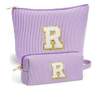 Fohufo Travel Makeup Bag Set - Initial Travel Toiletry Bag, Portable Make up Cosmetic Bag | Travel Essentials Travel Makeup Bag | Cute Pink/Purple/Blue Stuff Gifts for Women Mom Daughter Teacher