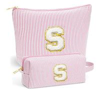 Fohufo Travel Makeup Bag Set - Initial Travel Toiletry Bag, Portable Make up Cosmetic Bag | Travel Essentials Travel Makeup Bag | Cute Pink/Purple/Blue Stuff Gifts for Women Mom Daughter Teacher