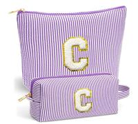 Fohufo Travel Makeup Bag Set - Initial Travel Toiletry Bag, Portable Make up Cosmetic Bag | Travel Essentials Travel Makeup Bag | Cute Pink/Purple/Blue Stuff Gifts for Women Mom Daughter Teacher