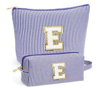 Fohufo Travel Makeup Bag Set - Initial Travel Toiletry Bag, Portable Make up Cosmetic Bag | Travel Essentials Travel Makeup Bag | Cute Pink/Purple/Blue Stuff Gifts for Women Mom Daughter Teacher, Blue